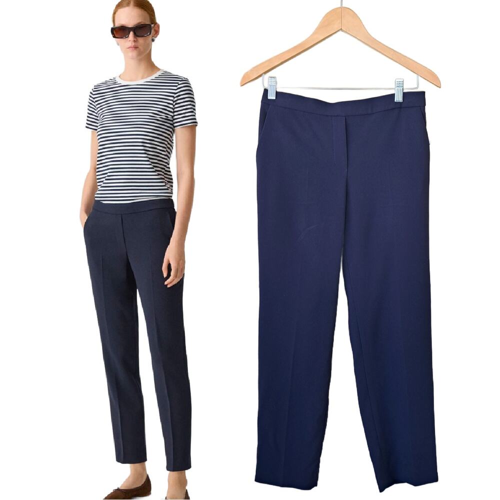 THEORY Treeca Pull-On Modern Crepe Crop Pant Size 2 Navy Blue Business Casual